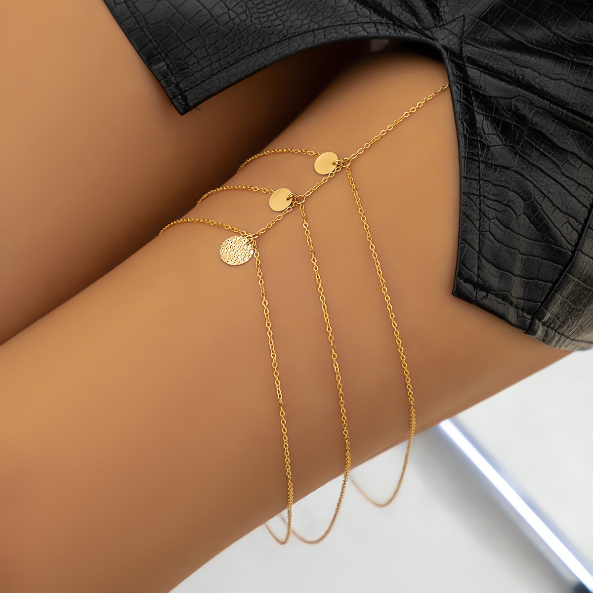 Fanhua Jewelry Sweet Cool Leisure Rhinestone Beach Leg Chain Elastic Belt Imitation Pearl Sexy Leg Chain Women