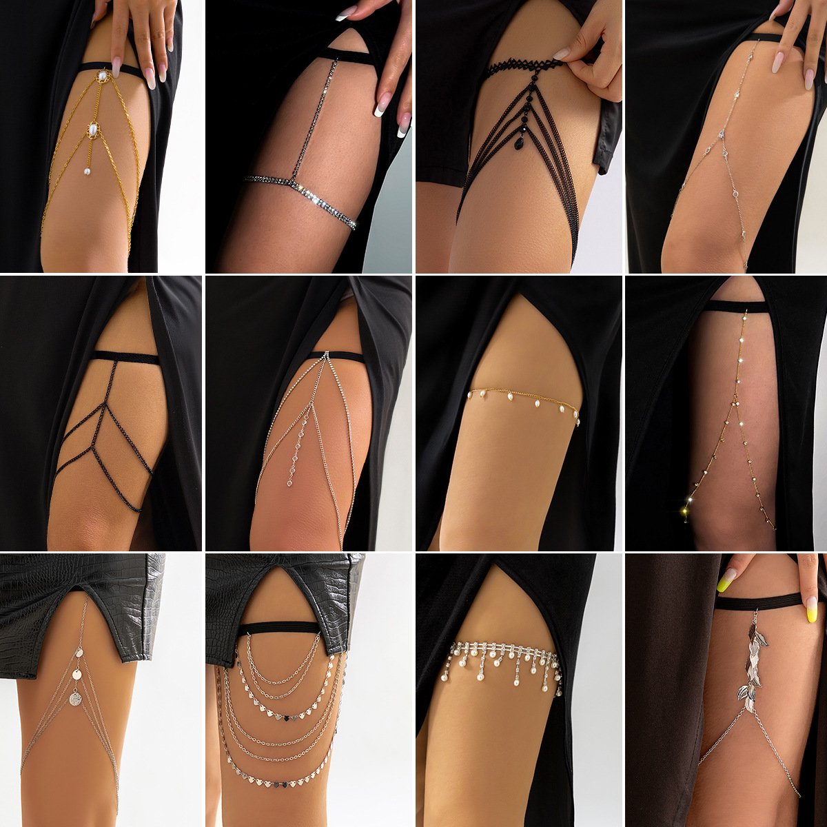Fanhua Jewelry Sweet Cool Leisure Rhinestone Beach Leg Chain Elastic Belt Imitation Pearl Sexy Leg Chain Women