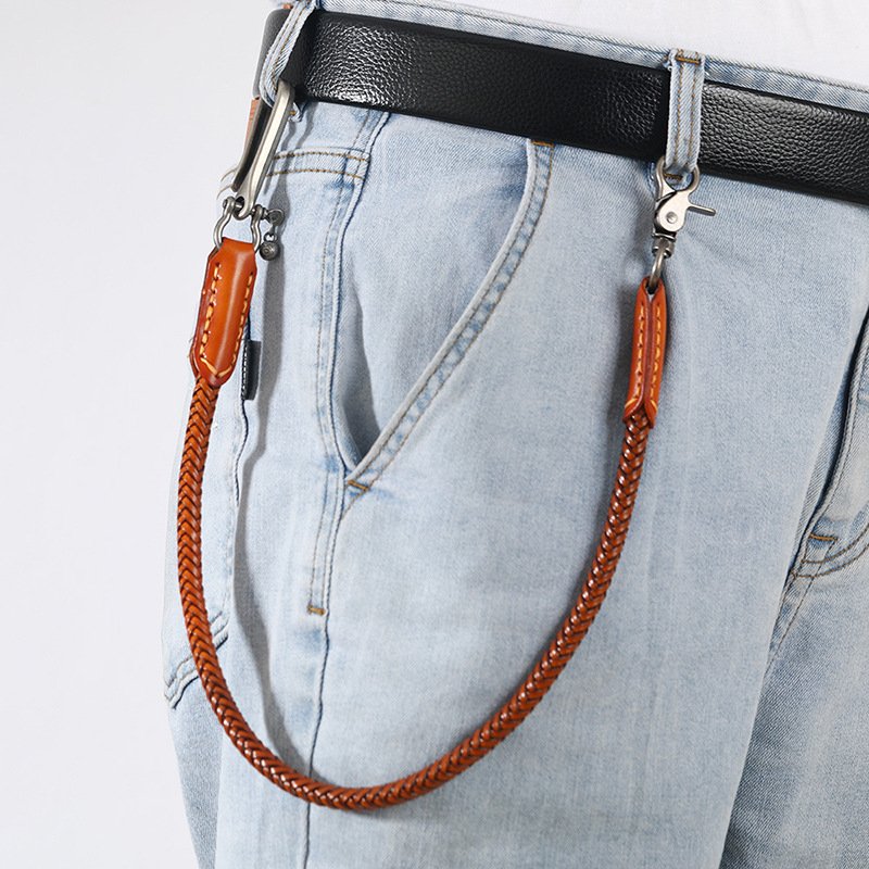 New arrival antique silver metal punk rock men Chain handmade braid leather Men trouser chain Accessories vintage wallet chain