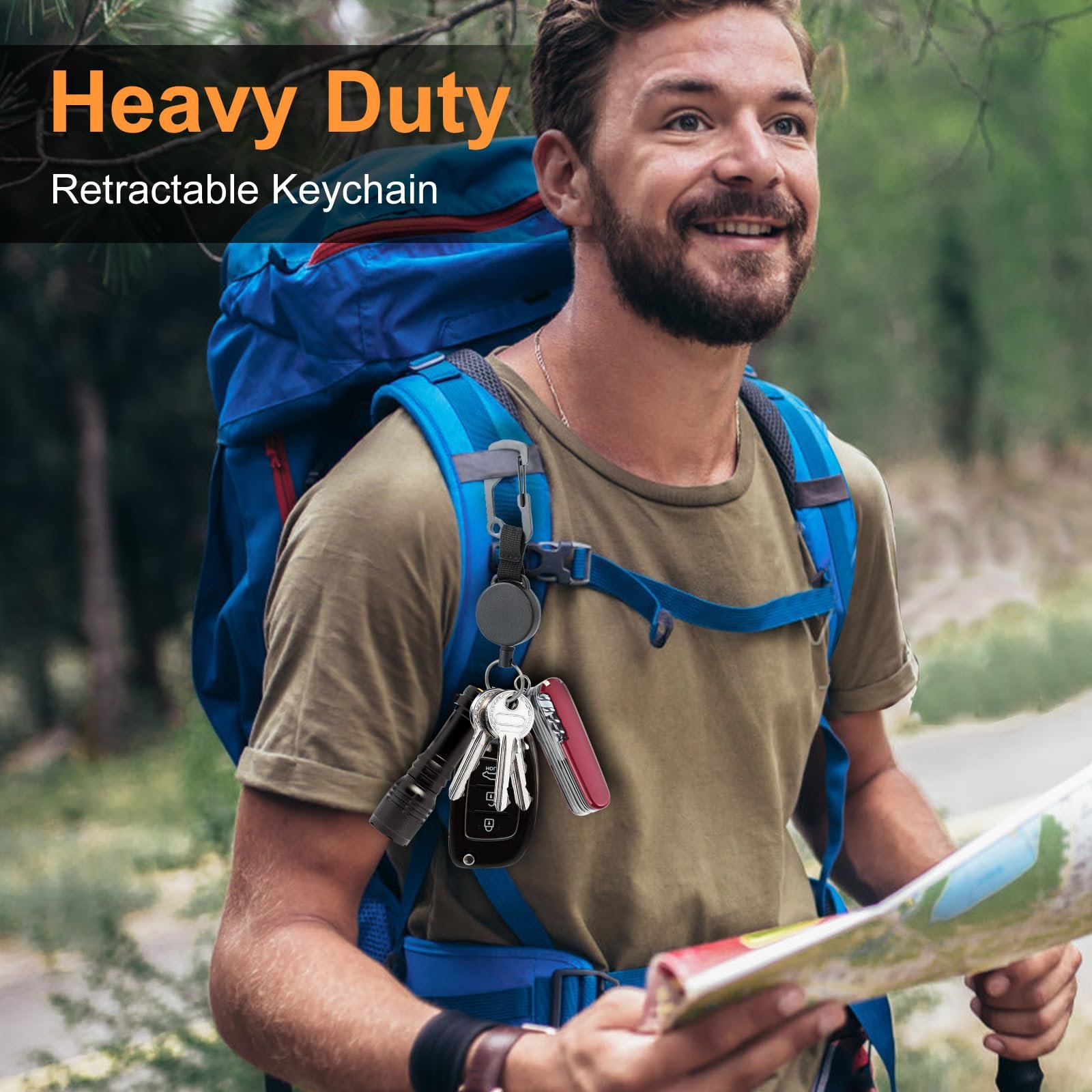 Heavy Duty Retractable Keychain with Magnetic Closure Tactical ID Badge Holder Reel Magnetic Carabiner Clip Badge Reel