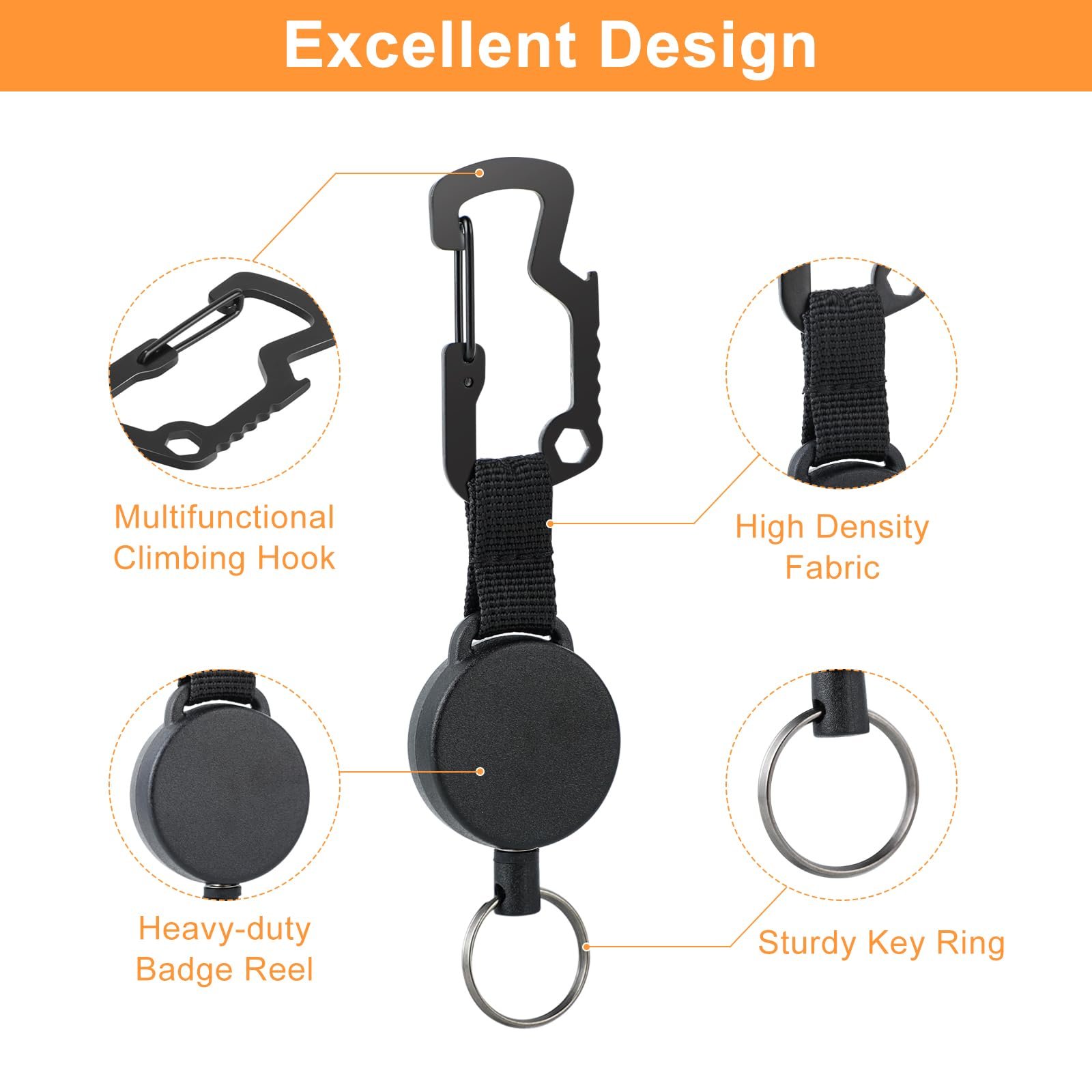 Heavy Duty Retractable Keychain with Magnetic Closure Tactical ID Badge Holder Reel Magnetic Carabiner Clip Badge Reel