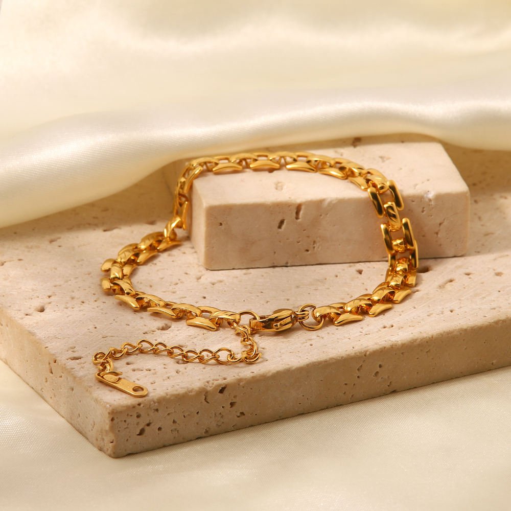 Ins 18k Gold Plated Stainless Steel Jewelry Party Gift Geometric Wide Belt Bracelet For Girls