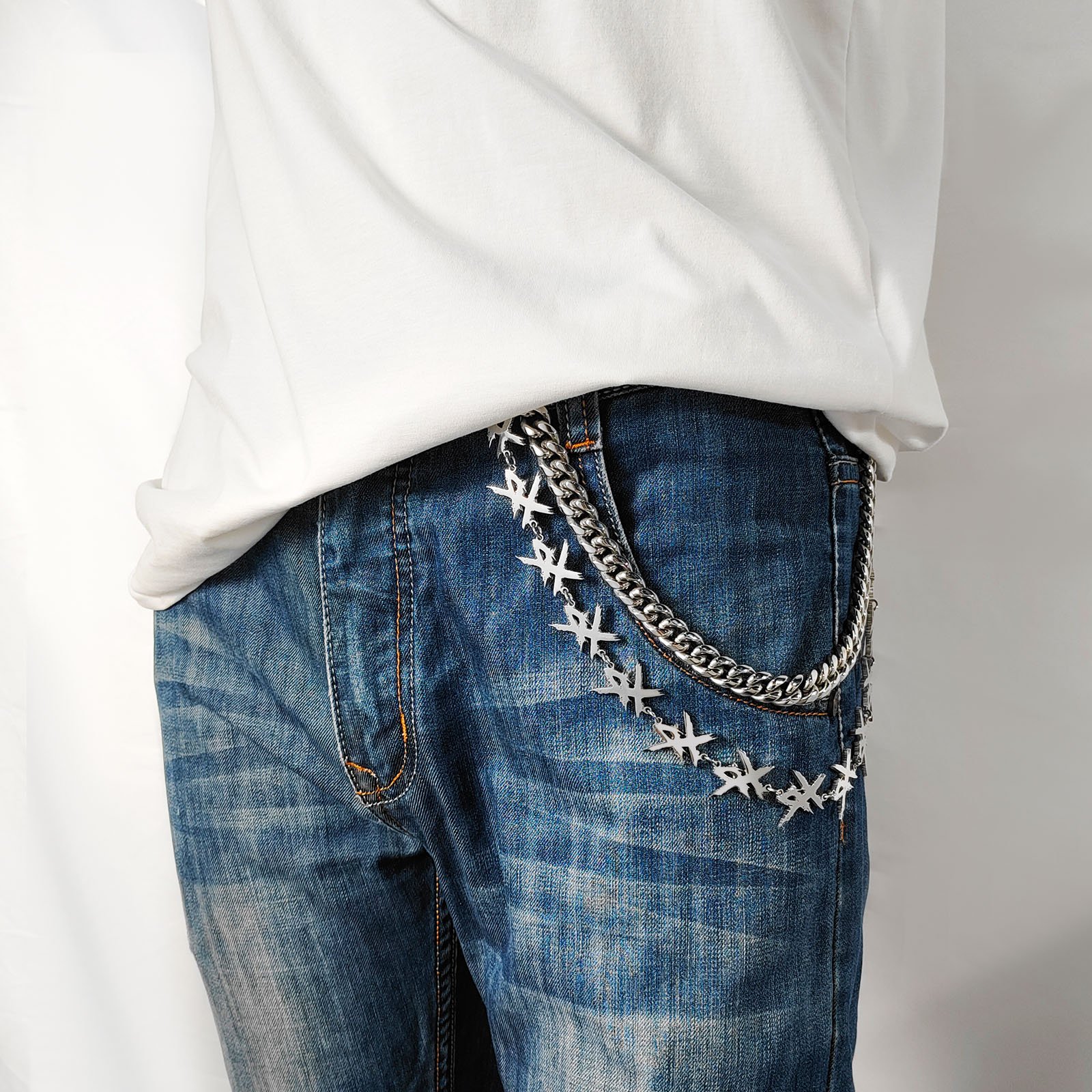 Double Stainless Steel Jeans Chain Hip Hop Punk Style Wallet Chain Fashion Keychain Chain