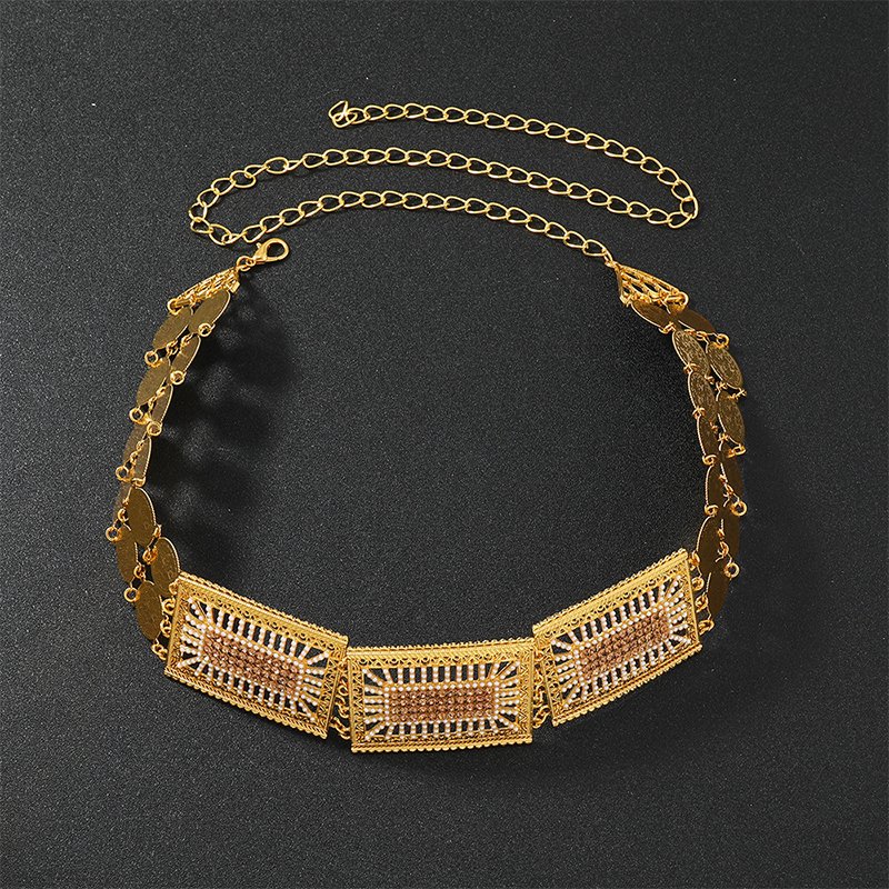 European American style waist chain fashion geometric metal gold light luxury women waist chain clothing skirt decoration