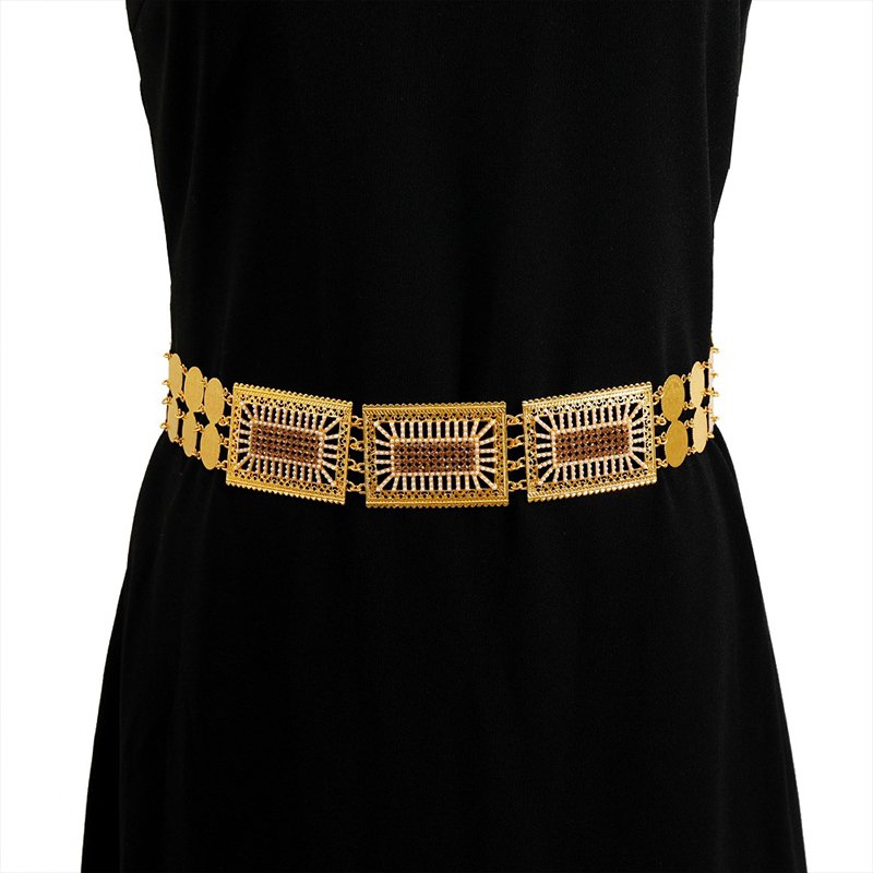 European American style waist chain fashion geometric metal gold light luxury women waist chain clothing skirt decoration