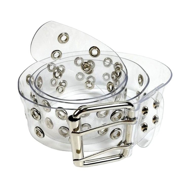 New Trendy Western Metal Hole Clear Pvc Chic Double Eyelets Grommet Transparent Leather Belts