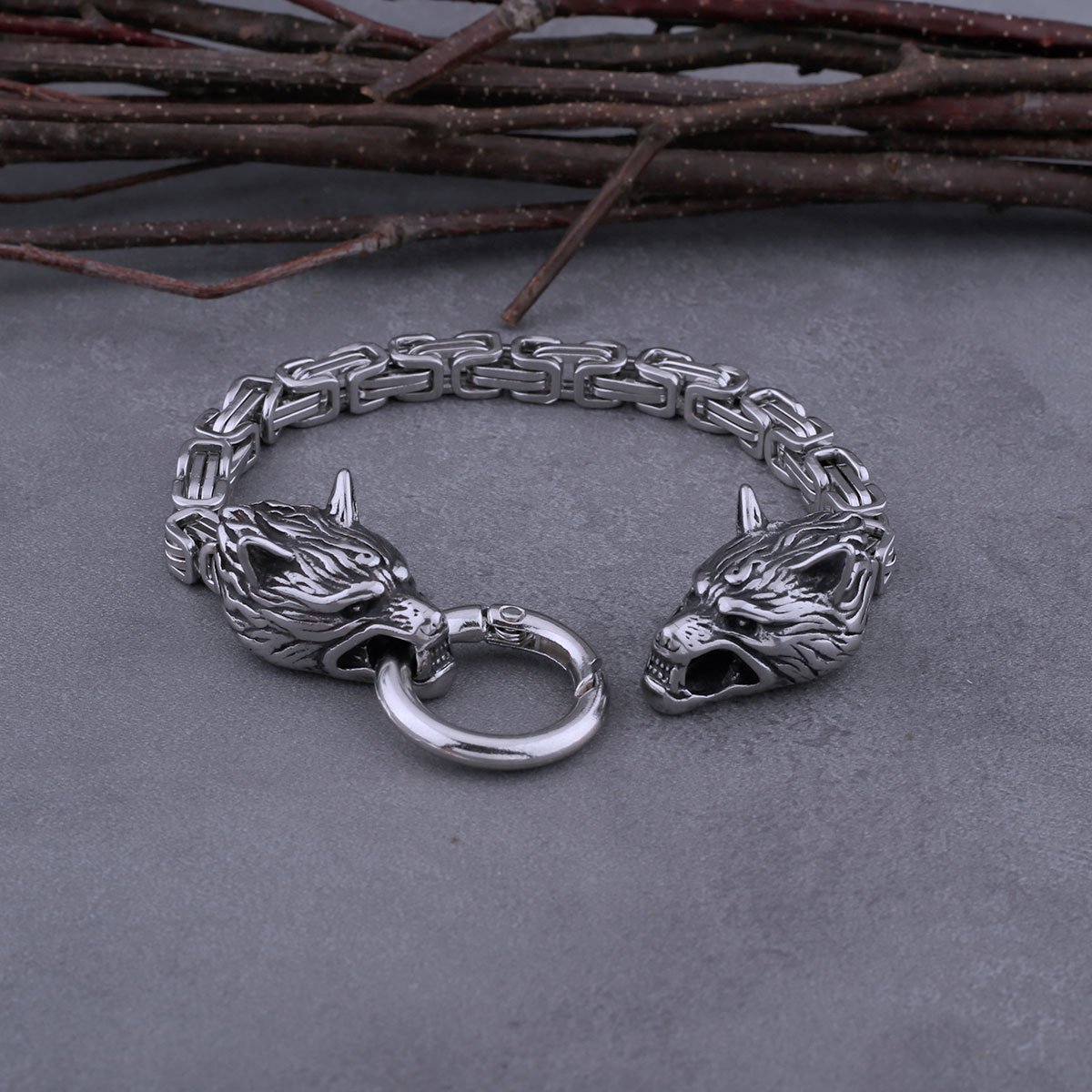 Viking Metal Celtic Wolf Head Stainless Steel Men's Bracelet Nordic Emperor Chain Belt Spring Buckle Jewelry Gift