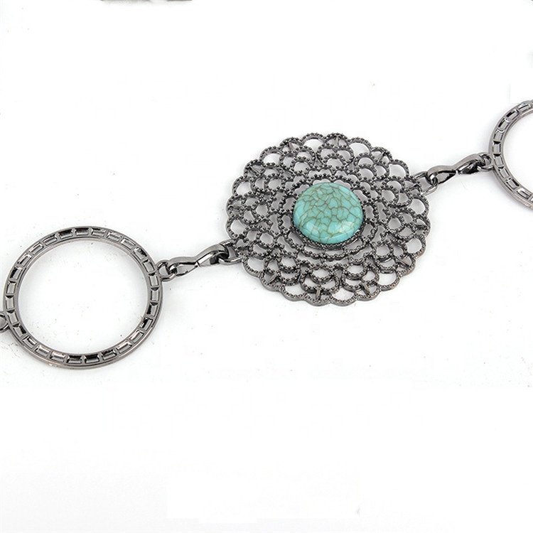 Lady Oval Turquoise Stone Concho Retro Metal Belt Body Chain Jewelry Waist Belts for women