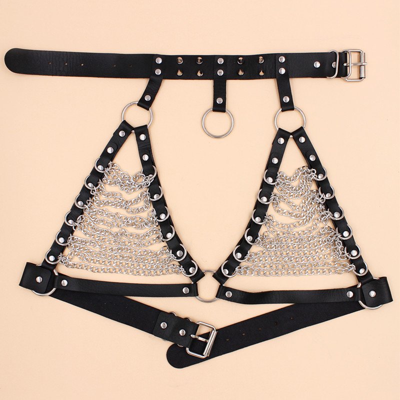 Women Fashion Spike Rivet Punk Harness Bra Tops Adjustable Black Waist Belts Sexy Lingerie Accessories Metal body Chain