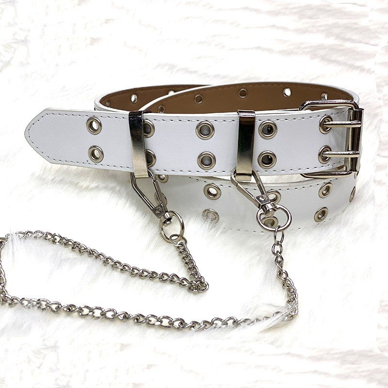 Double Grommet PU Leather Belt for Women/Men Punk metal Jean Belt