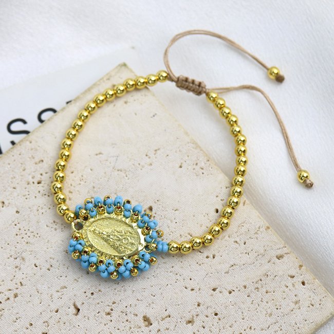 18K gold plated Bohemia Vintage Religious Color Tiny Bead Handmade accessories women Brass bracelets