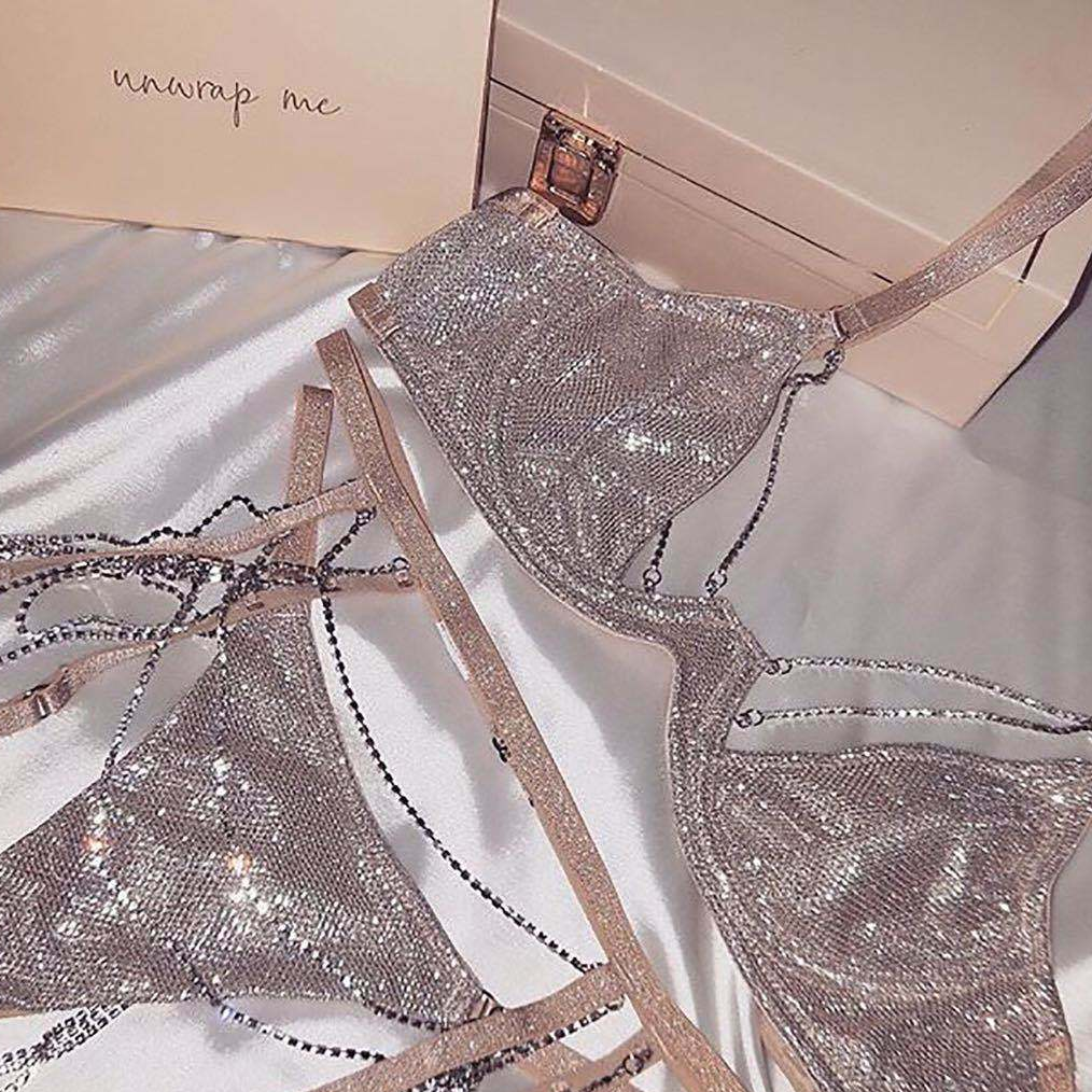 Luxury Crystal Lingerie Set Diamond Chain Women Sexy Underwear Bling Party Accessories Cross Tassel Sexy Bra With Bodychain