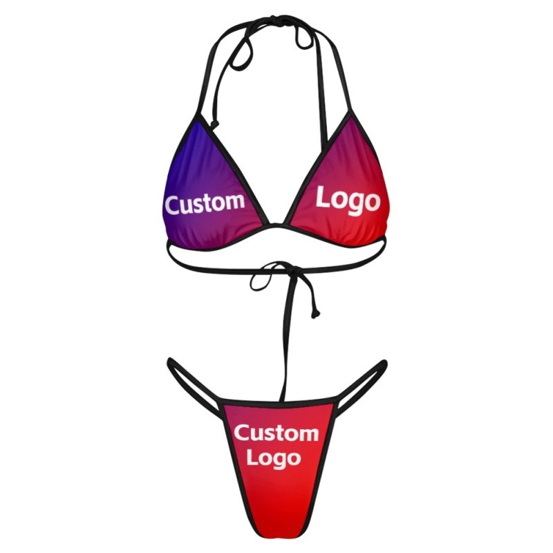 China Manufacturer Custom Bathing Suit Sexy Unique Two Piece Bikini With Thong Full Print Best Swimwear Swimsuit Dropshipping