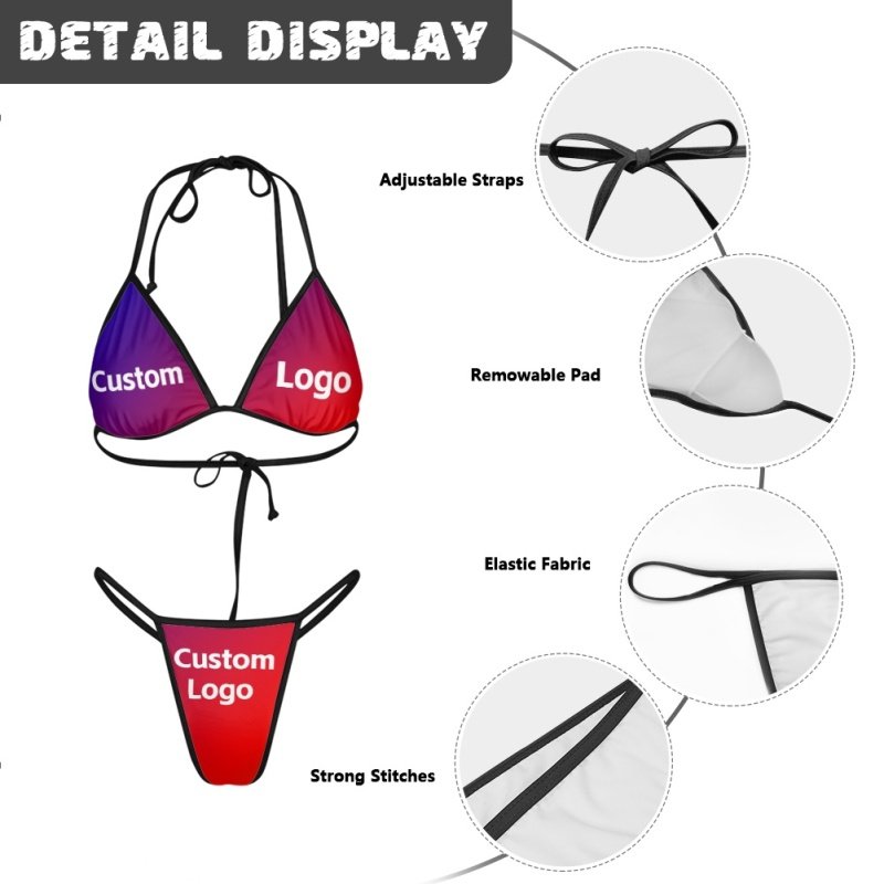 China Manufacturer Custom Bathing Suit Sexy Unique Two Piece Bikini With Thong Full Print Best Swimwear Swimsuit Dropshipping