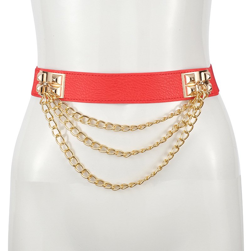 Wholesale Punk Style Rivet Metal Waist Chain Women's Belt Elastic Wide Waist Belt For Dress