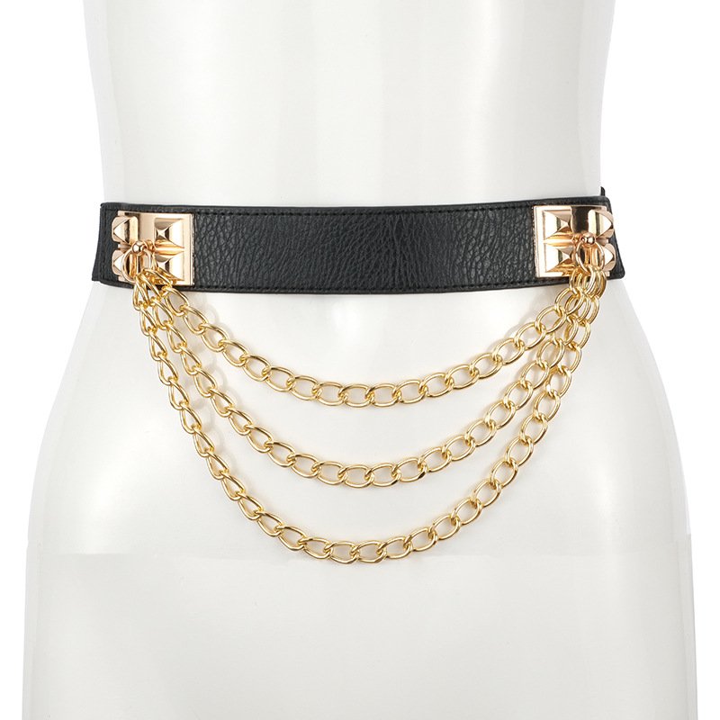 Wholesale Punk Style Rivet Metal Waist Chain Women's Belt Elastic Wide Waist Belt For Dress