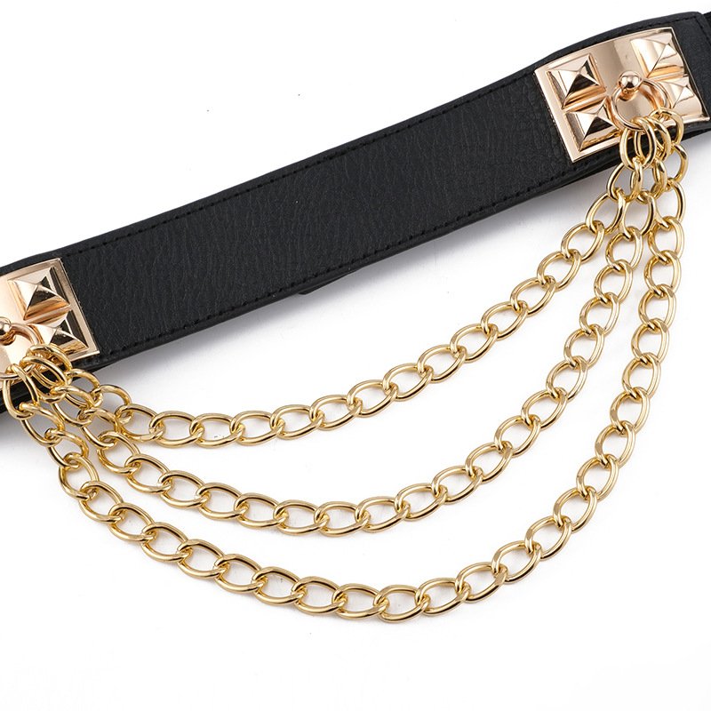 Wholesale Punk Style Rivet Metal Waist Chain Women's Belt Elastic Wide Waist Belt For Dress