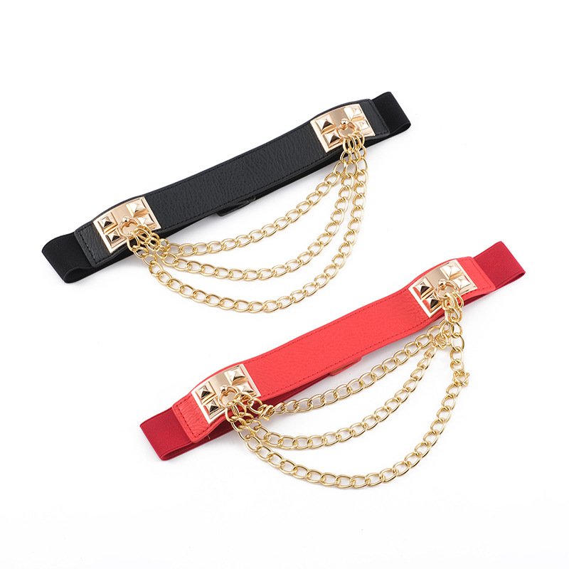 Wholesale Punk Style Rivet Metal Waist Chain Women's Belt Elastic Wide Waist Belt For Dress