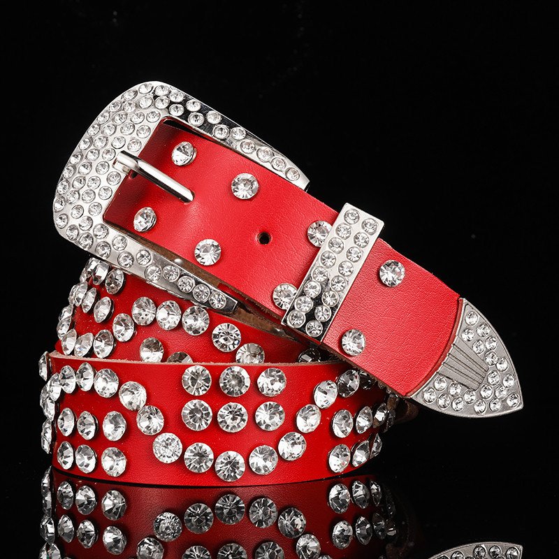 Fro women and man Rhinestone encrusted bullet skull decorative buckle belt hip hop punk belt