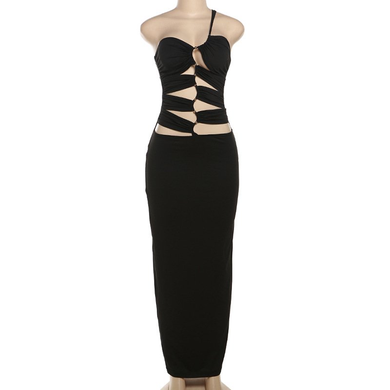 2024 Fall STOCK One Shoulder Cut Out Women Dress Bodycon Maxi Dress Party Dress