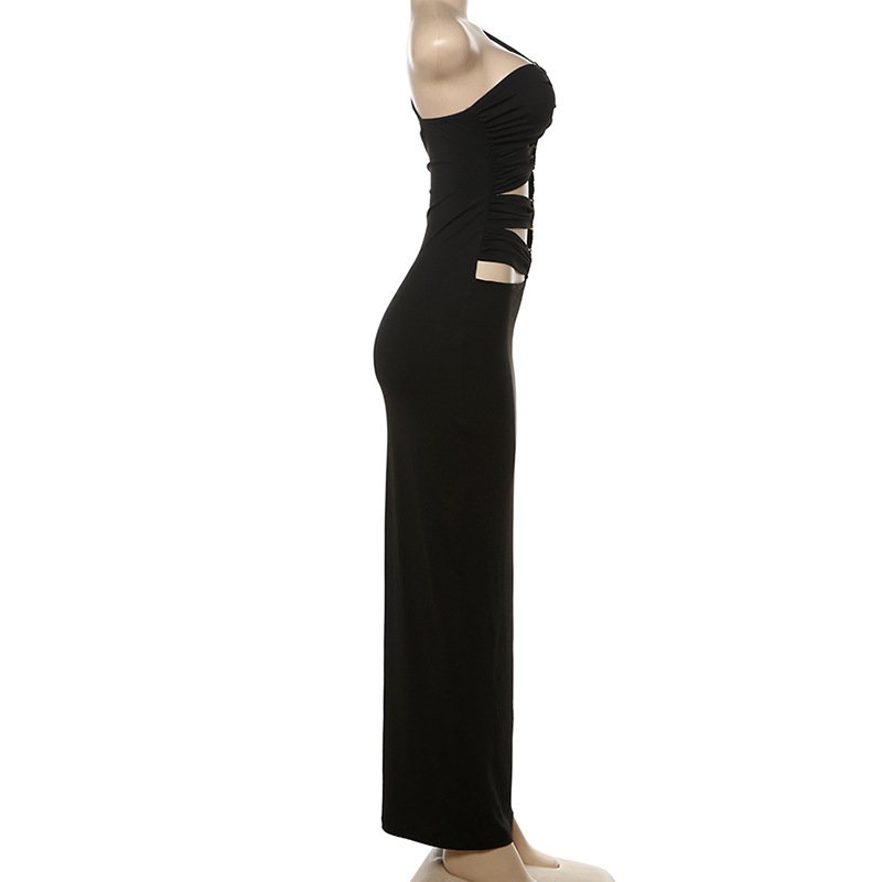 2024 Fall STOCK One Shoulder Cut Out Women Dress Bodycon Maxi Dress Party Dress