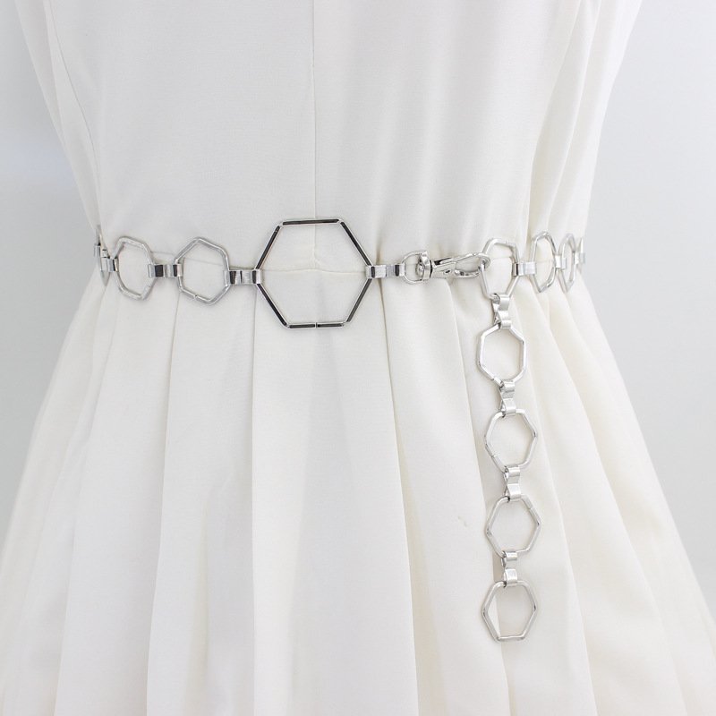 Metallic Hexagonal Belt Ladies Shirt Dress Decorative Waist Chain Fashion Go Go Suit Jacket Sweater Belt