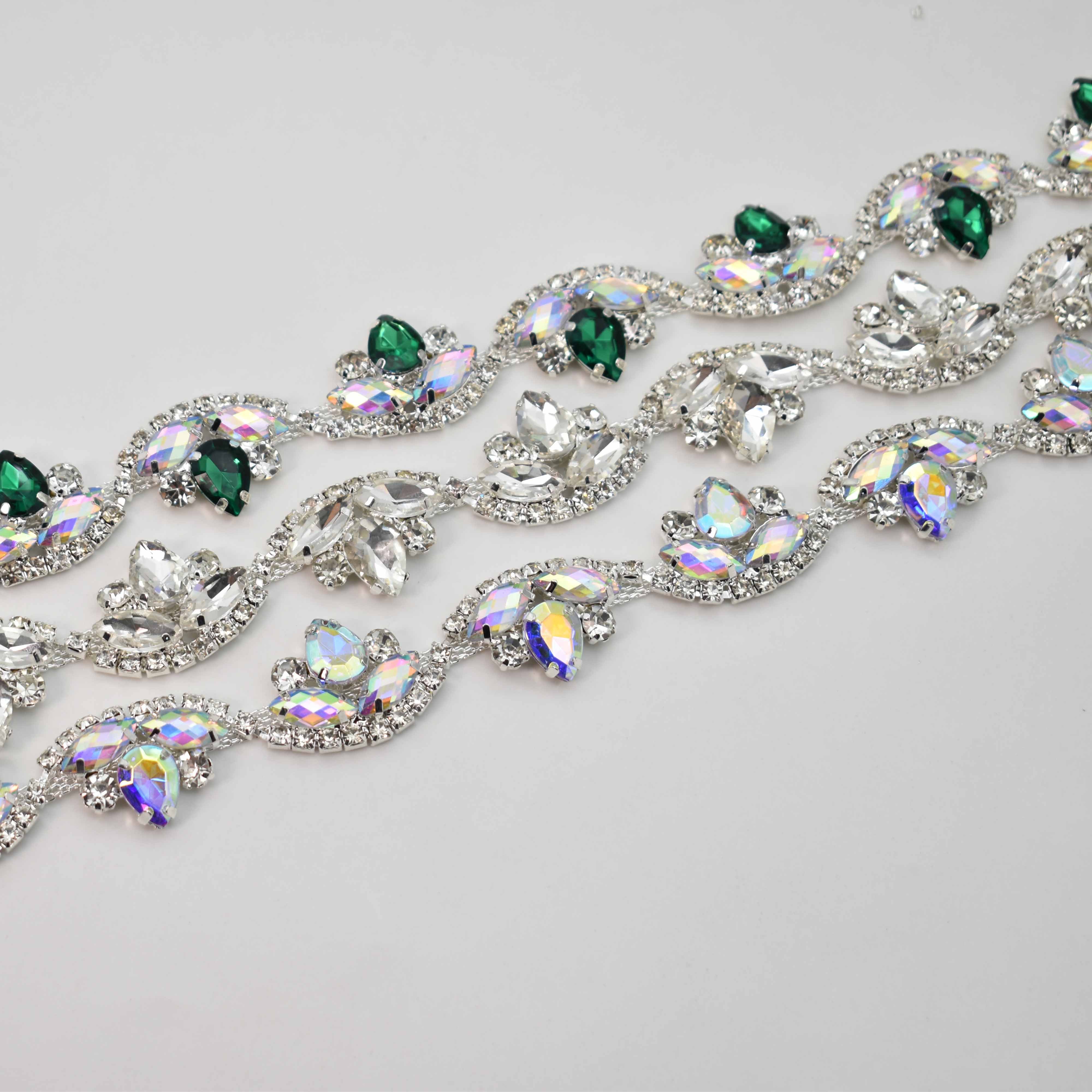 JFRC016 Colorful Acrylic Rhinestone Flower Chain Crystal Trim By the Yard Sew on Dress Belt Wedding Cake Garment Decoration Acce