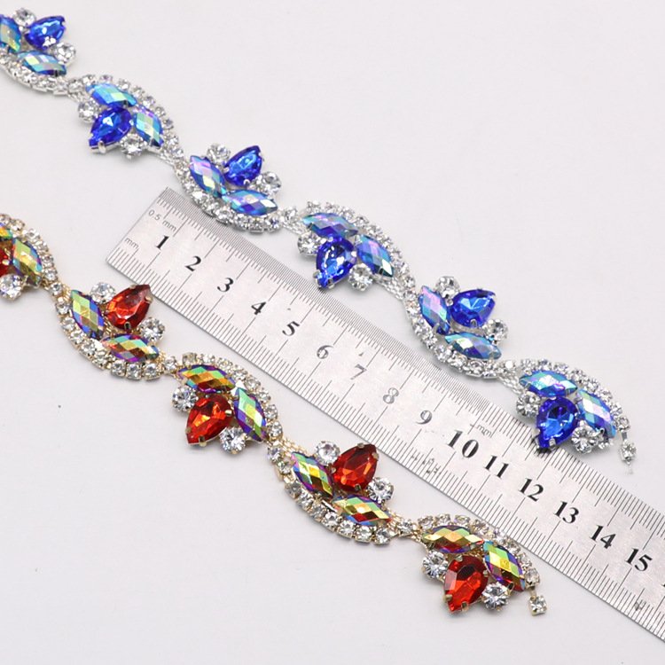 JFRC016 Colorful Acrylic Rhinestone Flower Chain Crystal Trim By the Yard Sew on Dress Belt Wedding Cake Garment Decoration Acce