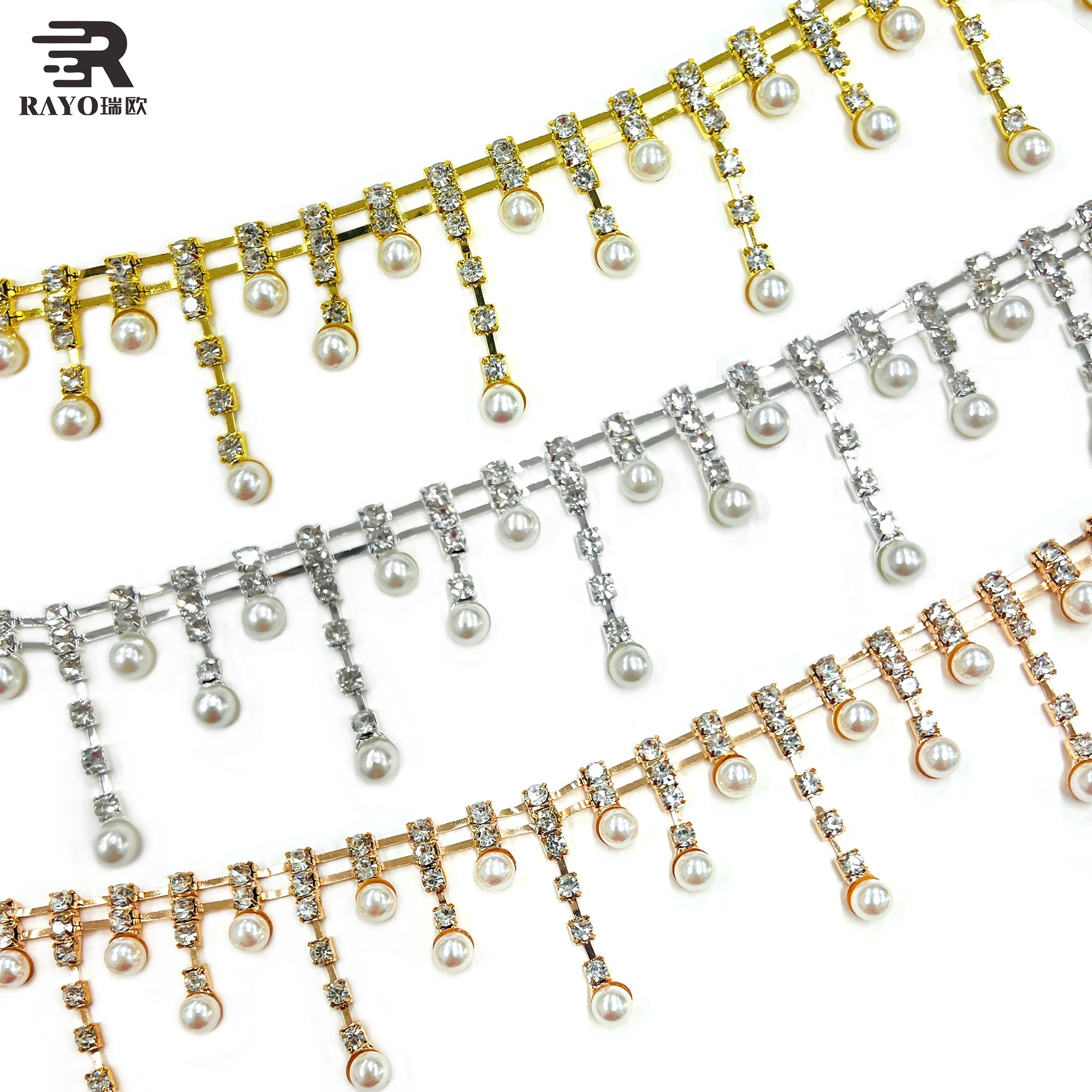 Flower-Shaped Fringe Pearl Beaded Cup Chain for Craft Sewing Wedding Dress Fabric DIY Decoration with Bridal Lace Metal String