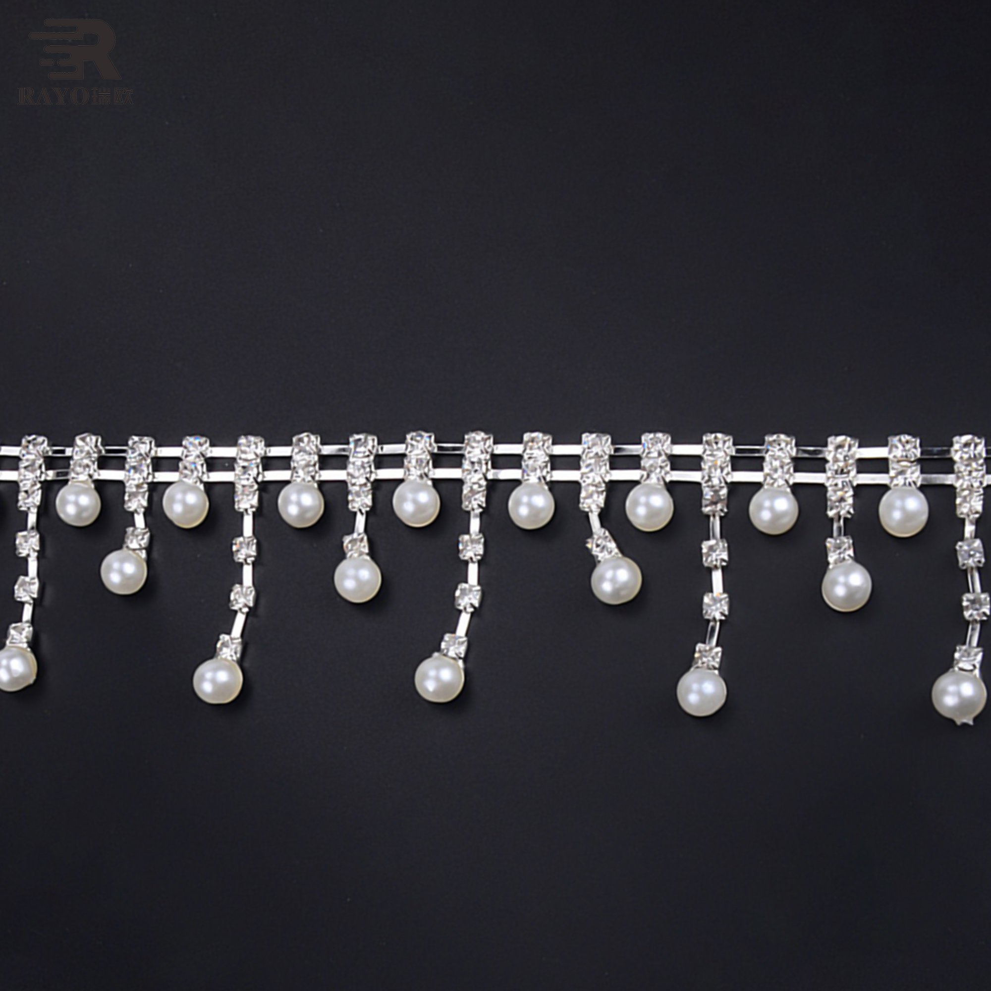 Flower-Shaped Fringe Pearl Beaded Cup Chain for Craft Sewing Wedding Dress Fabric DIY Decoration with Bridal Lace Metal String