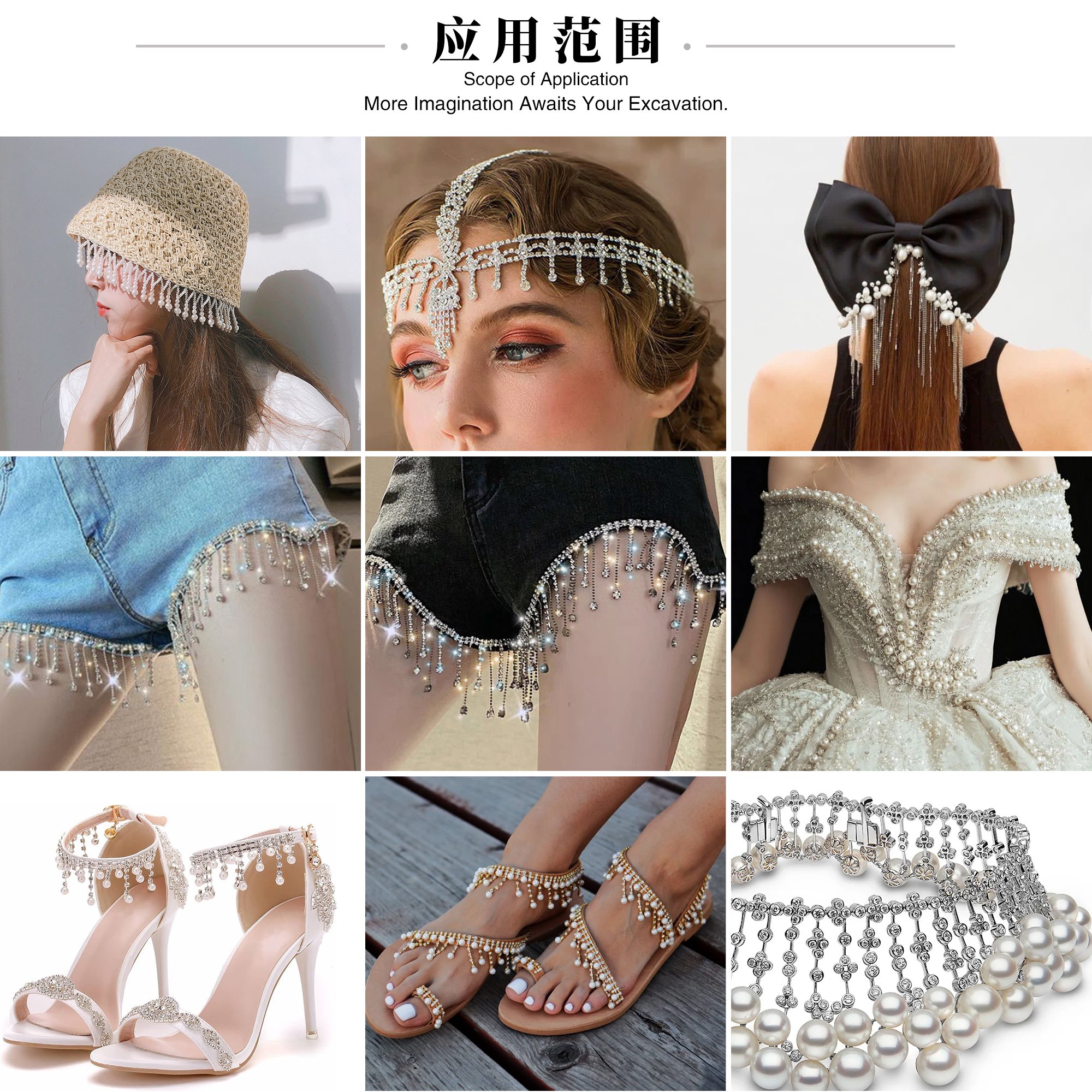Flower-Shaped Fringe Pearl Beaded Cup Chain for Craft Sewing Wedding Dress Fabric DIY Decoration with Bridal Lace Metal String
