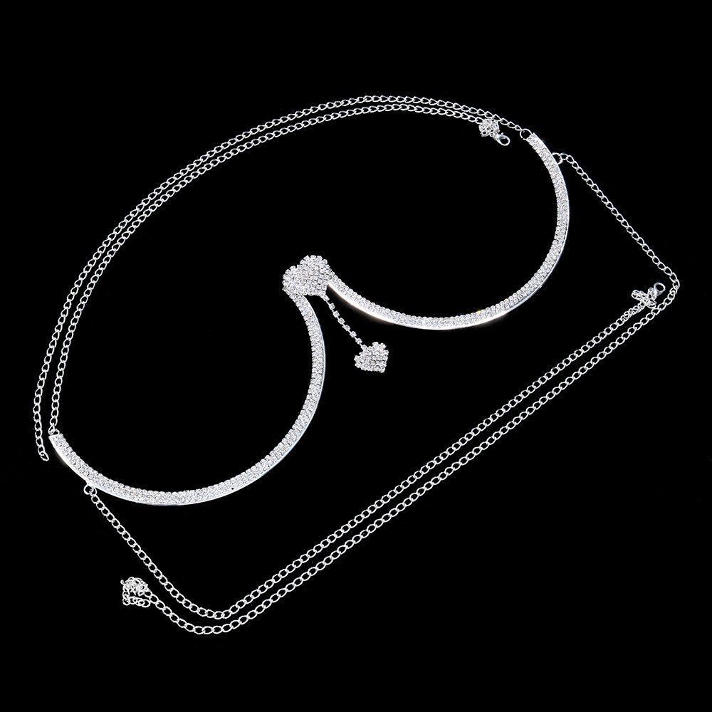 New Sexy Chest Support Bracket Accessories Body Jewelry Luxury Tassel Flashing Rhinestone Heart Waist Chain