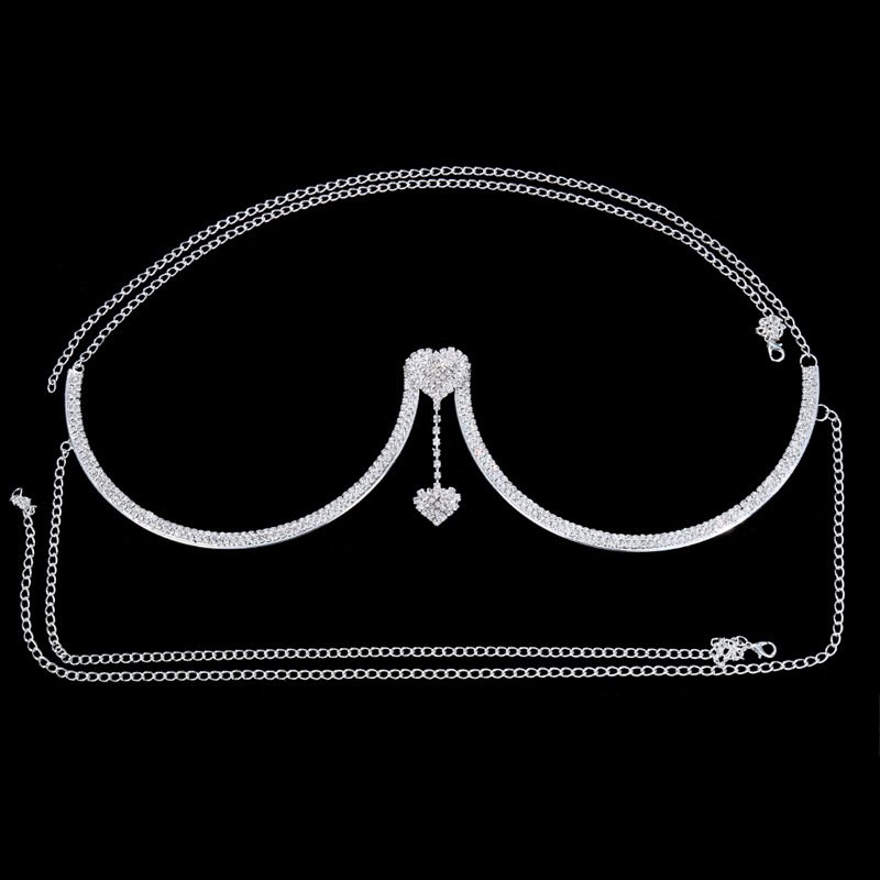 New Sexy Chest Support Bracket Accessories Body Jewelry Luxury Tassel Flashing Rhinestone Heart Waist Chain