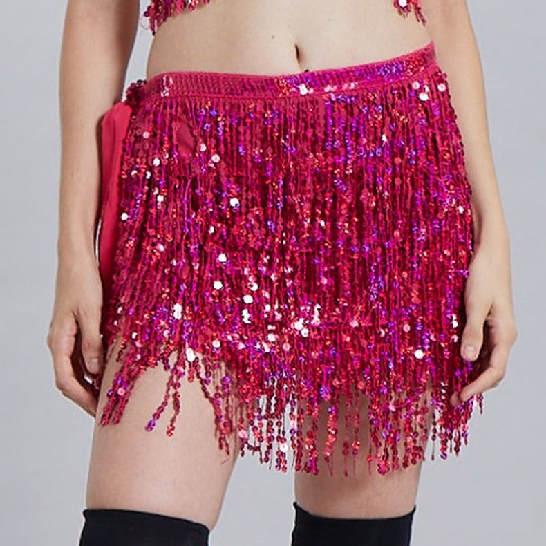 Belly Dance Hip Scarf Skirt Wrap Performance Bling Sequins Belly Dance Costume for Women 19 colors
