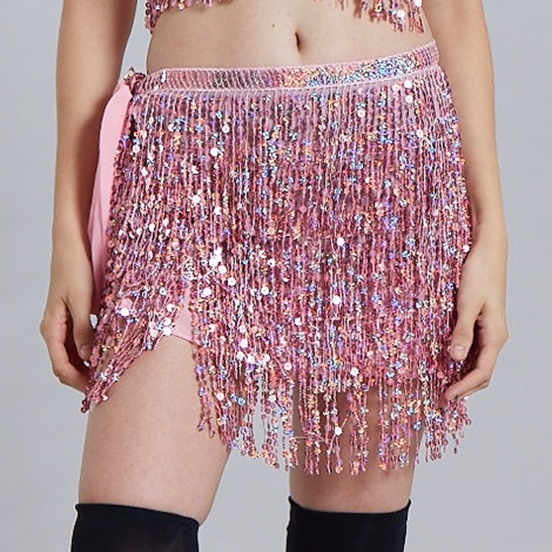Belly Dance Hip Scarf Skirt Wrap Performance Bling Sequins Belly Dance Costume for Women 19 colors
