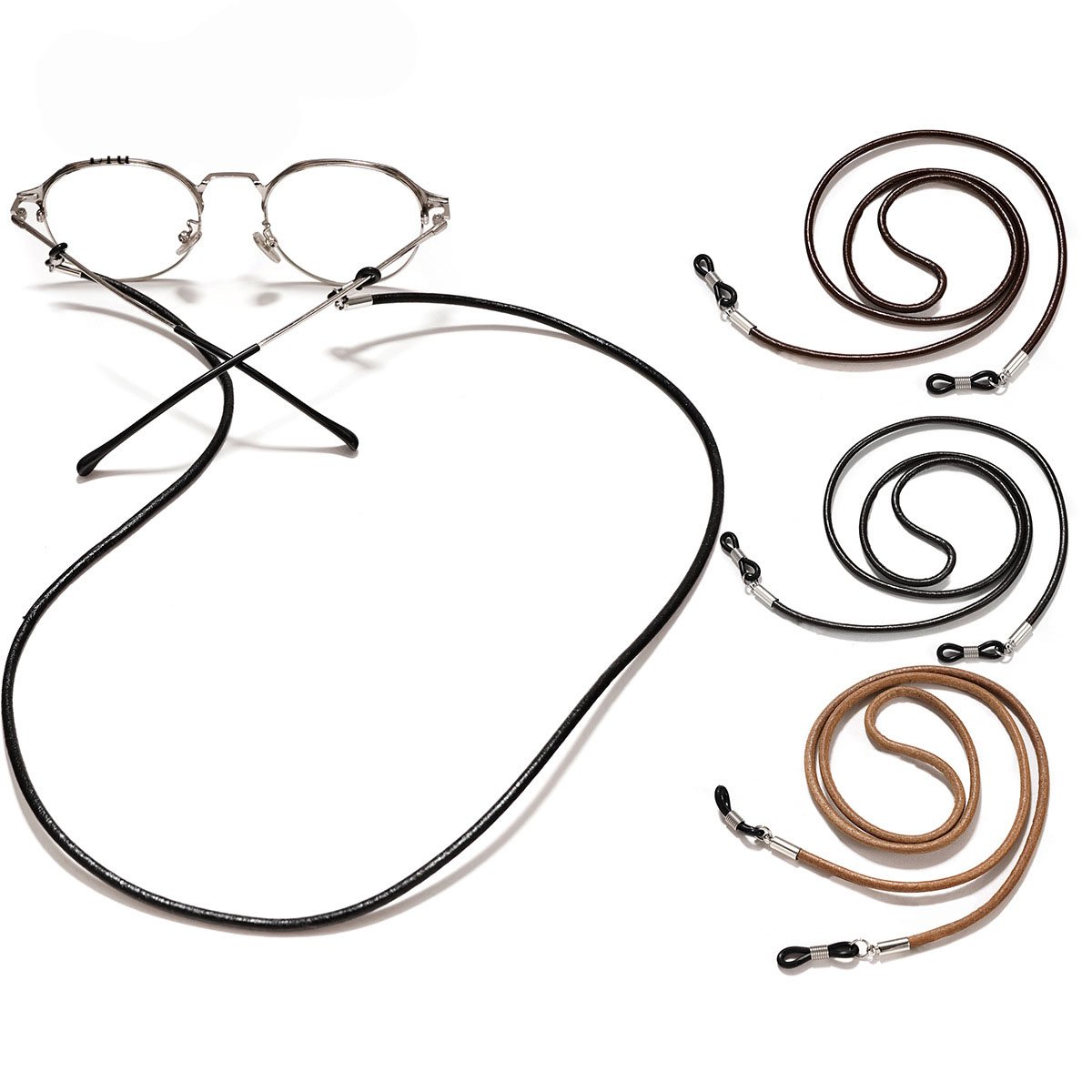 Cyin Black Brown Cowhide Eyewear Lanyards Eyeglass Protective Rope Cord Neck Holder Strap Men Genuine Leather Glasses Strap