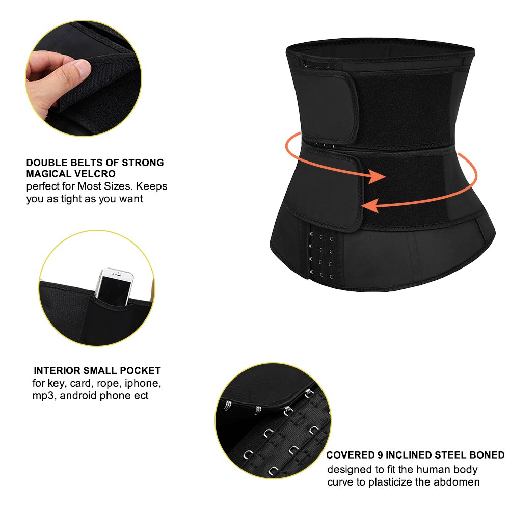 HOT SALE HEXIN High Quality Adjustable 3 Rows Hook Waist Slimming Double Strap Custom Waist Trainer With Logo