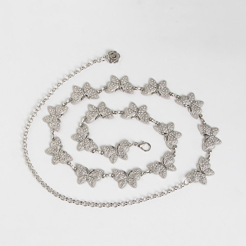 New design Elegant Metal Gold Adornment Waist Chain Belt Dress Jewelry Diamond Butterfly Women Waist Chain belt