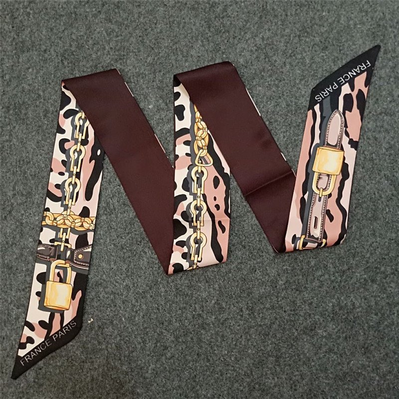 New Women Scarf Leopard Chain Printing Skinny Bag Scarf Brand Silk Foulard Women Tie Fashion Belt Head Scarves For Ladies