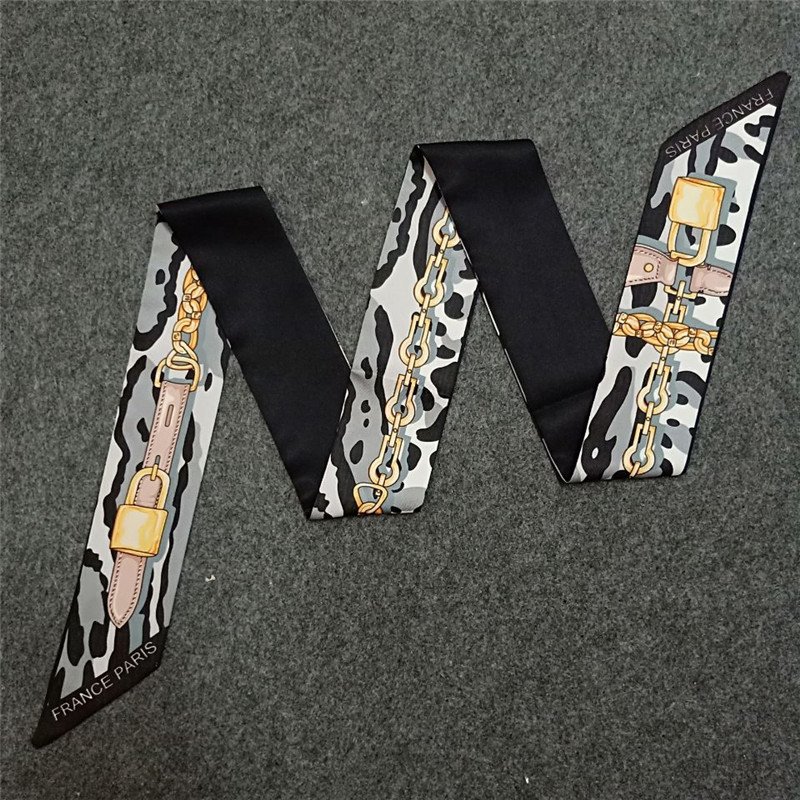 New Women Scarf Leopard Chain Printing Skinny Bag Scarf Brand Silk Foulard Women Tie Fashion Belt Head Scarves For Ladies