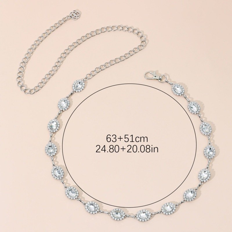 Popular Fashion Joker Accessories Women's Belt Chain Metal Gem Waist Chain Decorative Long Shirt dress Waist Chain
