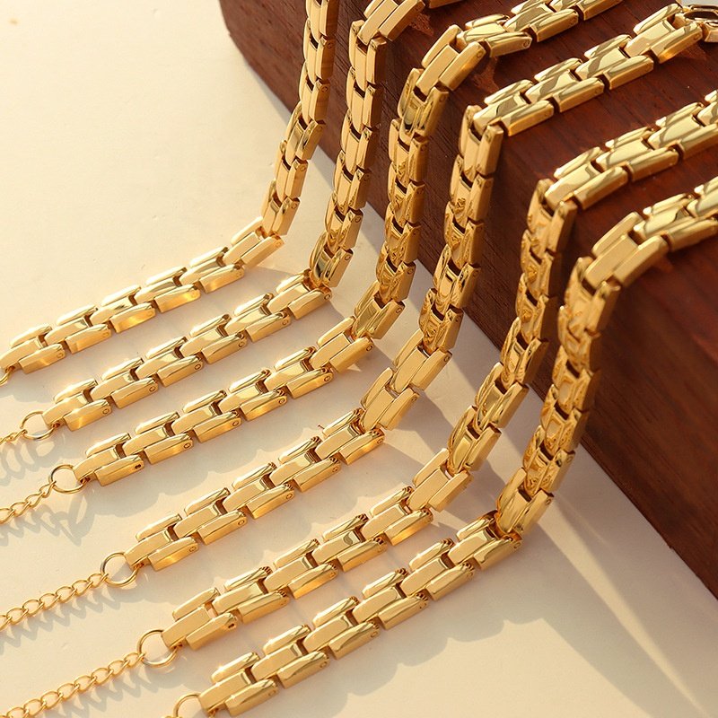 Ins Trendy Waterproof Bracelet Hip Hop Jewelry 18k Gold Plated Stainless Steel Belt Bracelet For Women