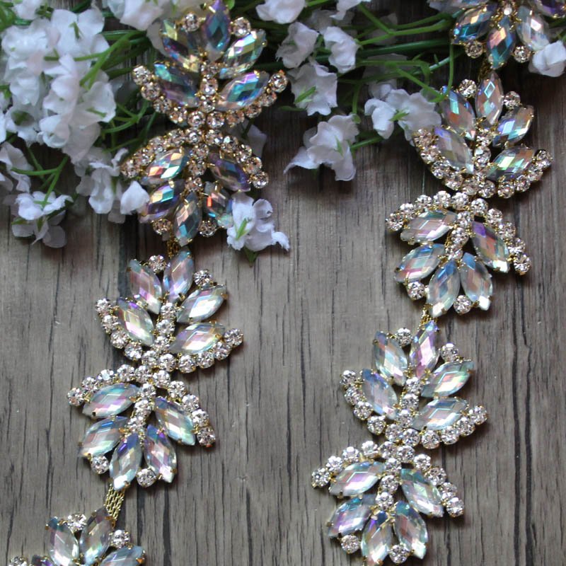 Rhinestone Chain Trimming Bridal Sash Rhinestone Trim Applique Wedding Belt Garment Accessories RC70596 Wholesale Crystal Copper