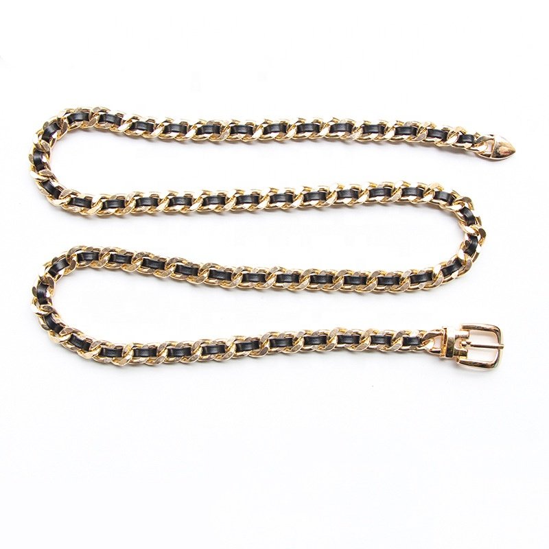 Fashion Thin PU Leather Braided Ladies Metal Dress Waist Chain Belt