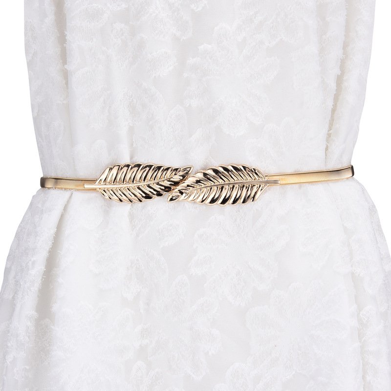 Fashion Waist Elastic Belts Woman Lady's Metal Leaf Belt Buckles Women Belts 2022
