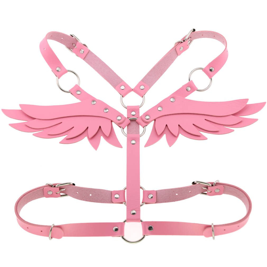 King Mcgreen Star Harness for Women Angel Wings Leather Gothic Suspender Waist Belt Bow Strap Body Bondage Sexy Lingerie Rave