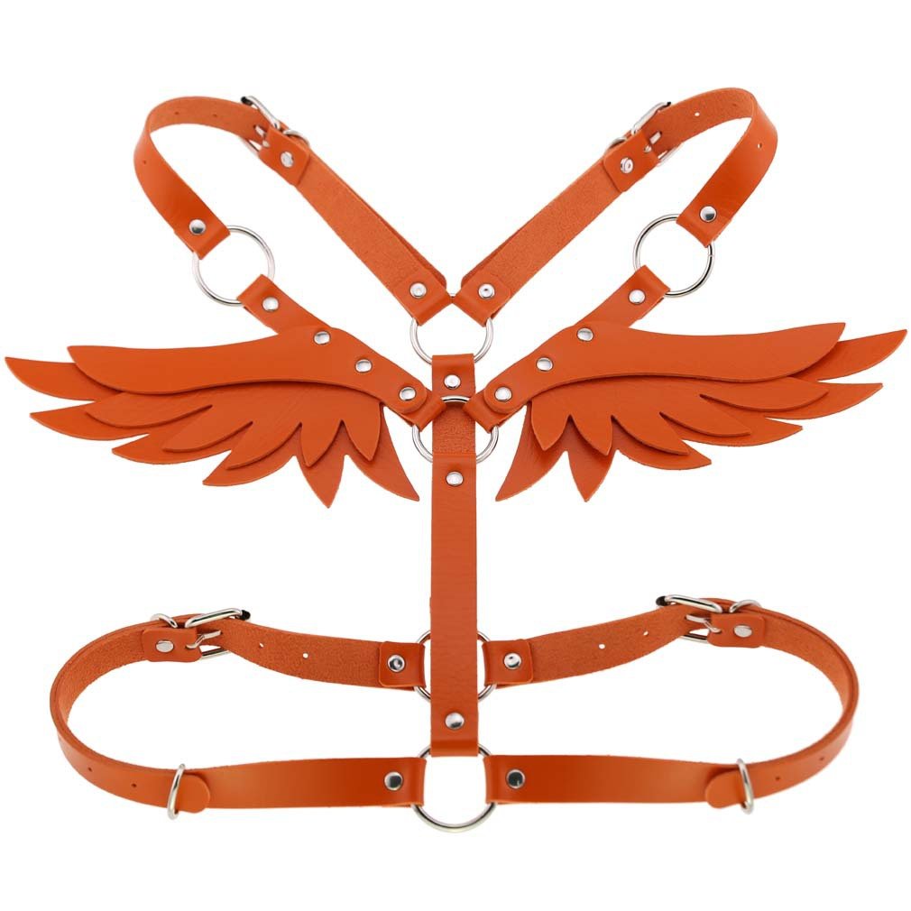 King Mcgreen Star Harness for Women Angel Wings Leather Gothic Suspender Waist Belt Bow Strap Body Bondage Sexy Lingerie Rave