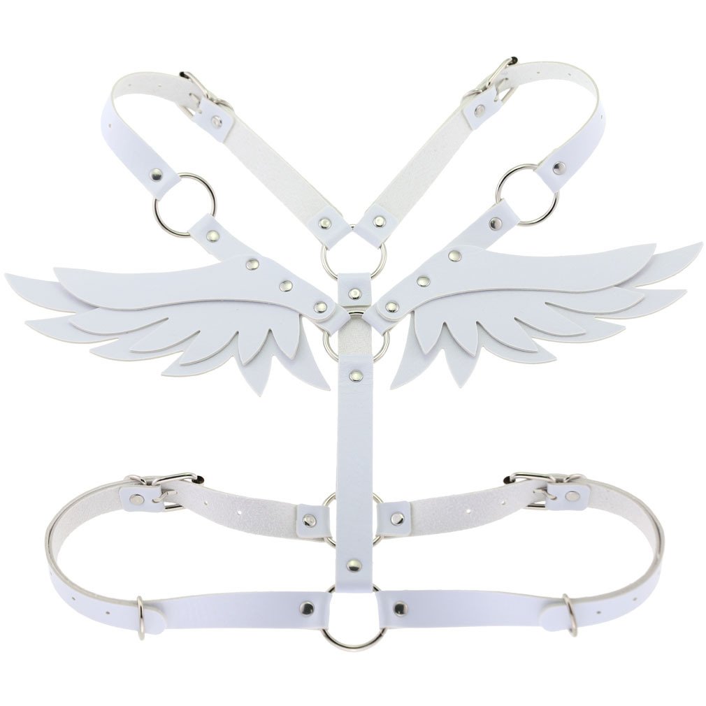 King Mcgreen Star Harness for Women Angel Wings Leather Gothic Suspender Waist Belt Bow Strap Body Bondage Sexy Lingerie Rave
