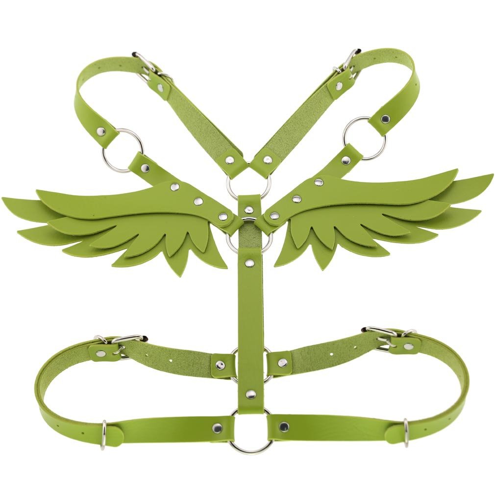 King Mcgreen Star Harness for Women Angel Wings Leather Gothic Suspender Waist Belt Bow Strap Body Bondage Sexy Lingerie Rave