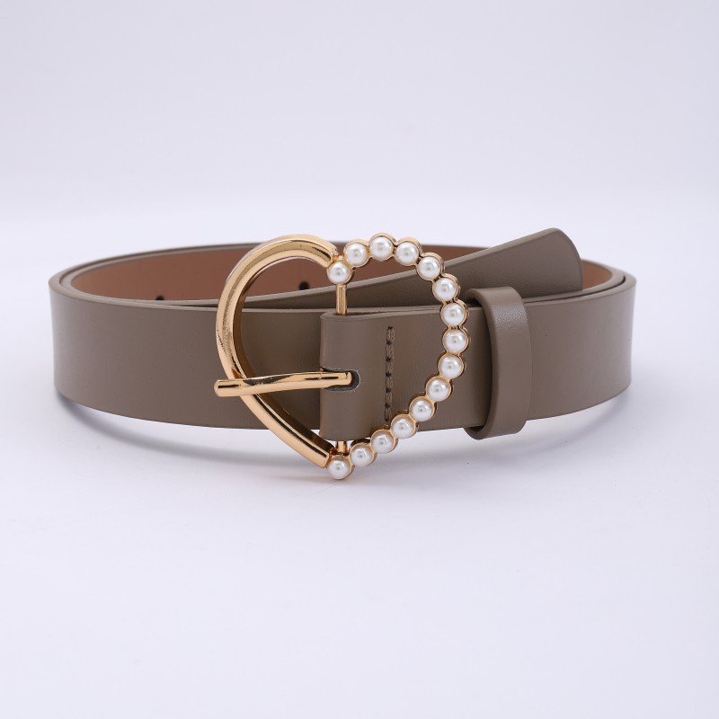 Women's belt heart-shaped pearl inlaid buckle fashion simple belt dress jeans decorative belt